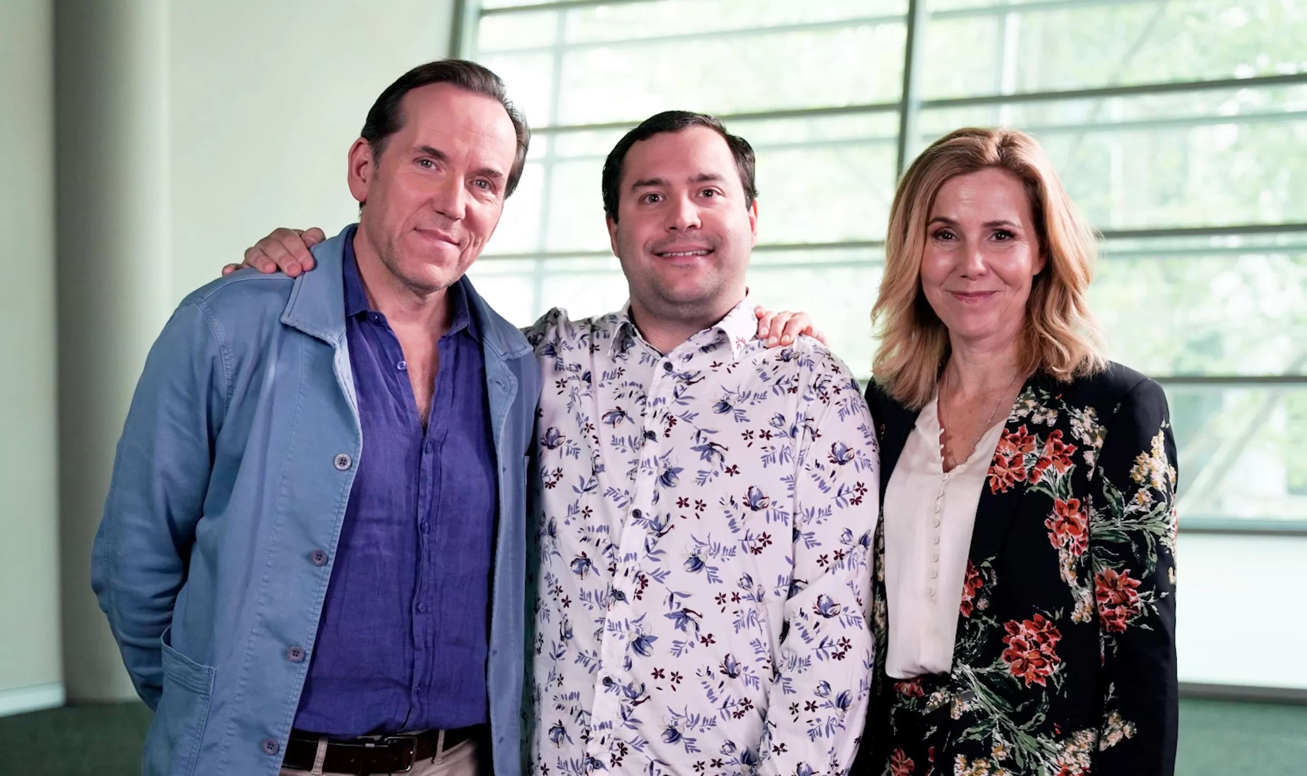 AUSTIN. L-R: Ben Miller, Michael Theo, Sally Phillips